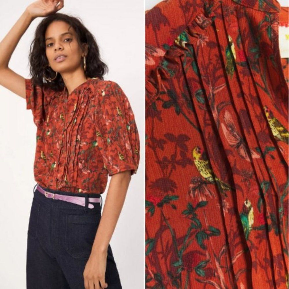 NTW Anthropologie Maeve Liliana Pleated Button Down | S